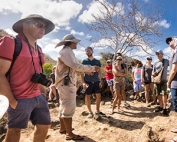 guide with tour group in galapagos