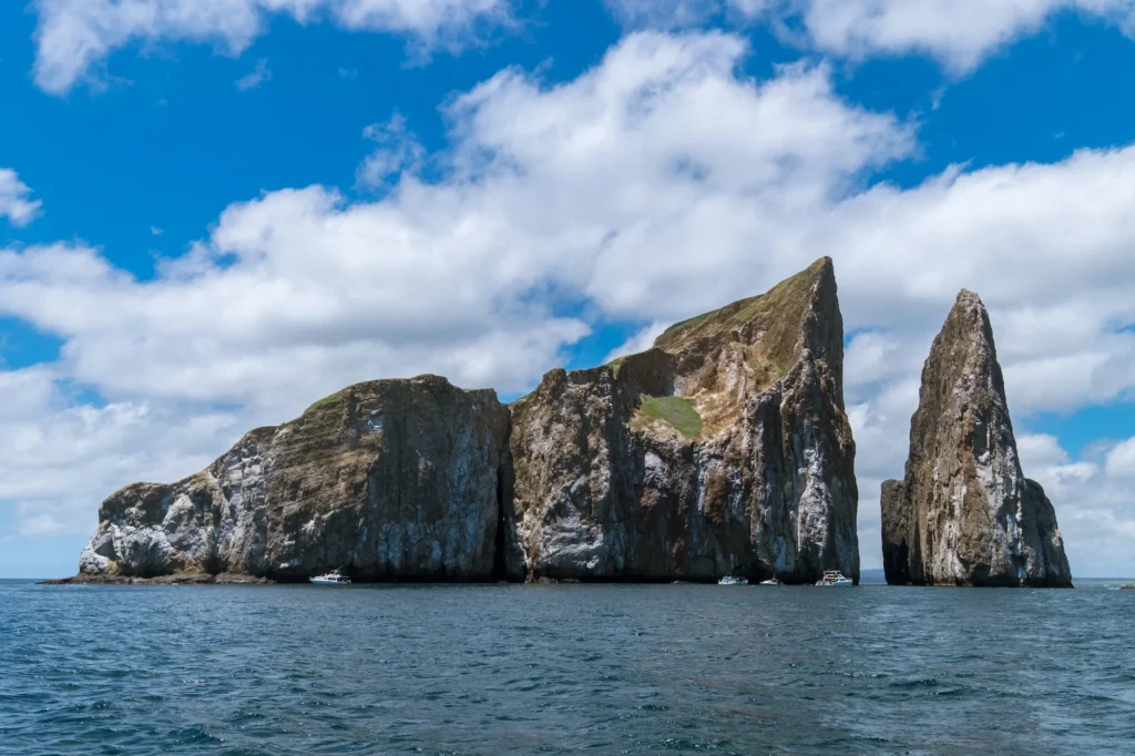 a closeup of kicker rock island in galapagos island